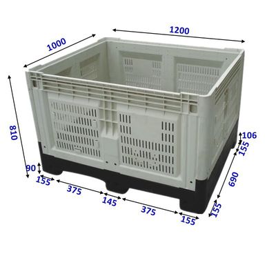 1200*1000*810mm External Dimension Collapsible Plastic Pallet Container for Industry